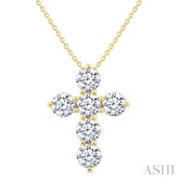 2 Ctw Round Cut Diamond Christian Cross 6-Stone Fashion Pendant With Chain in 14K Yellow Gold